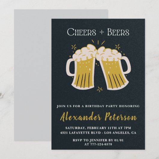 Rustic Cheers Beers Chalkboard Männer 46. Geburtst Einladung (Vorne/Hinten)