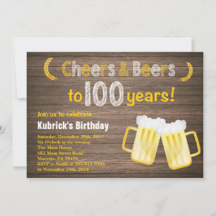 Rustic Cheers und Beers 100. Geburtstagseinladung Einladung