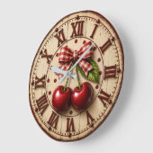Rustic Cherry Gingham Bow Farmhouse Kitchen Große Wanduhr (Winkel)