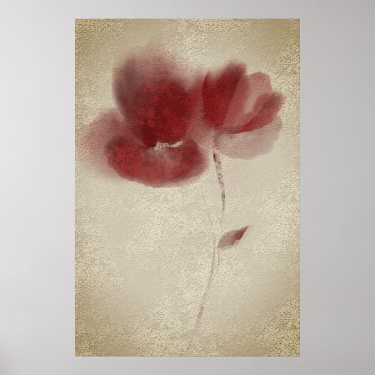 Rustic Chic Abstrakt Burgund Twin Poppies Blume Poster (Vorne)