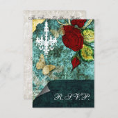 Rustic Chic Aqua Vintage Rose Hochzeit RSVP Karte (Vorne/Hinten)