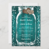 Rustic Chic Aquamarin Wood Mason Jar Hochzeitseinl Einladung (Vorderseite)