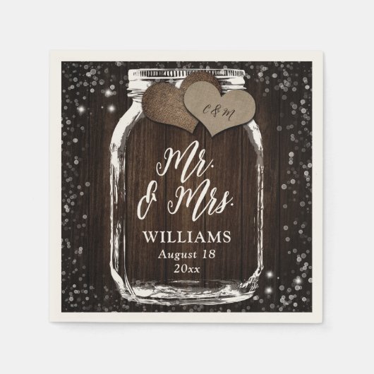 Rustic Chic Barn Wood Mason Jar Mr & Mrs Wedding Serviette (Vorderseite)
