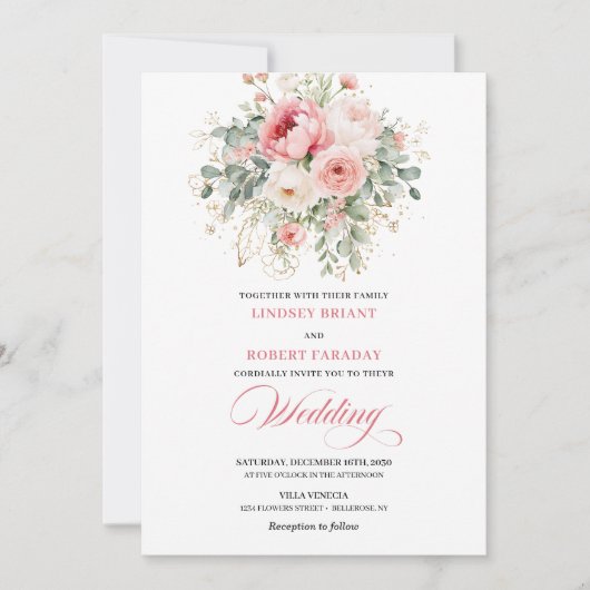 Rustic Chic Blush Roses Wedding Invitation Einladung (Vorderseite)