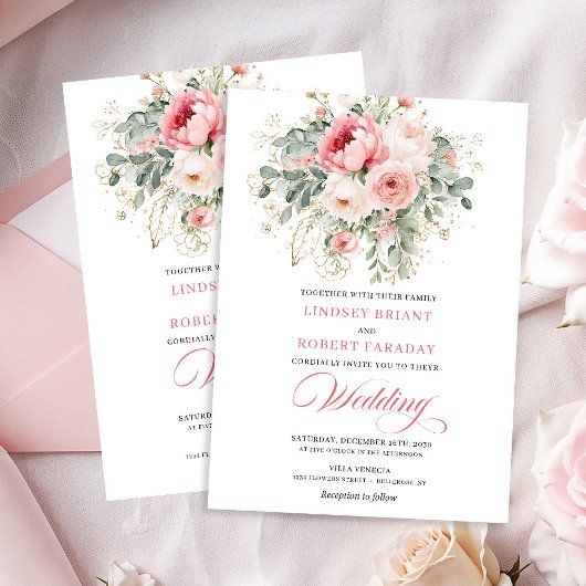 Rustic Chic Blush Roses Wedding Invitation Einladung
