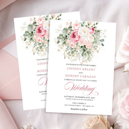 Rustic Chic Blush Roses Wedding Invitation Einladung