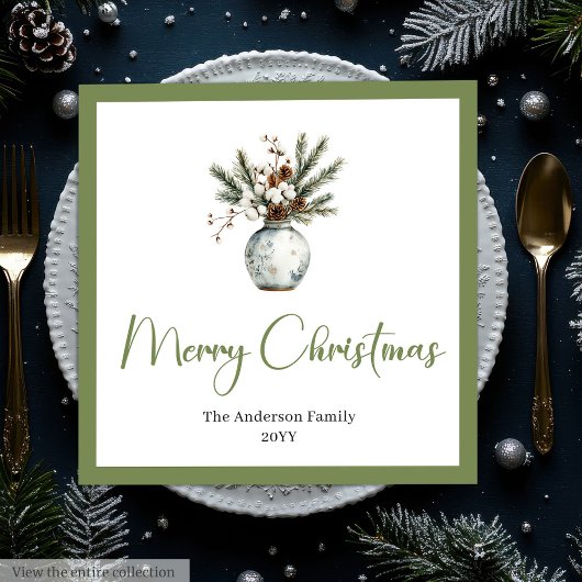 Rustic Chic Bohemian Christmas Bouquet Watercolor Serviette