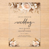 Rustic Chic Boho Blush Floral Wedding Acryleinladungen (Vorderseite)