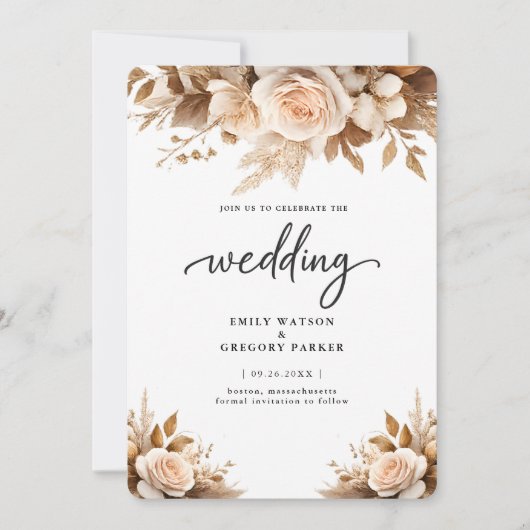 Rustic Chic Boho Blush Floral Wedding Einladung (Vorderseite)