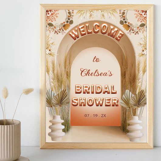 Rustic Chic Boho Pampas Bridal Shower Welcome Sign Poster