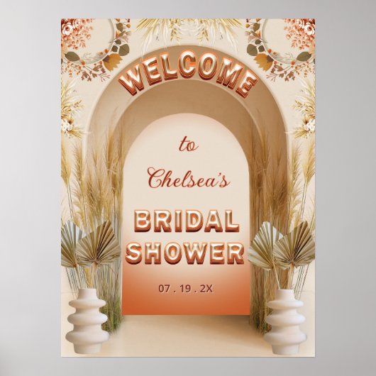 Rustic Chic Boho Pampas Bridal Shower Welcome Sign Poster (Vorne)