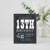 Rustic Chic Chalkboard Blue Balloon 13. Geburtstag Postkarte (Stehend Vorderseite)