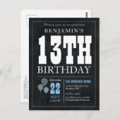 Rustic Chic Chalkboard Blue Balloon 13. Geburtstag Postkarte (Vorne/Hinten)