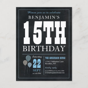 Rustic Chic Chalkboard Blue Balloon 15. Geburtstag Postkarte