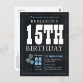 Rustic Chic Chalkboard Blue Balloon 15. Geburtstag Postkarte (Vorne/Hinten)