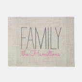 Rustic Chic Family Monogramm in BEIGE GRAU UND PIN Fußmatte (Vorderseite)