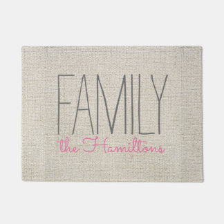 Rustic Chic Family Monogramm in BEIGE GRAU UND PIN Fußmatte