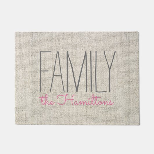 Rustic Chic Family Monogramm in BEIGE GRAU UND PIN Fußmatte (Vorderseite)
