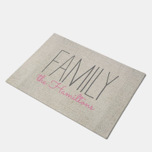 Rustic Chic Family Monogramm in BEIGE GRAU UND PIN Fußmatte (Schrägansicht)