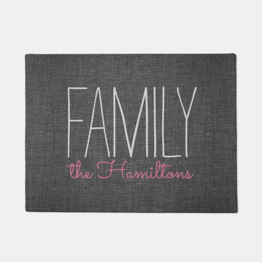 Rustic Chic Family Monogramm in DUNKGRAK UND PINK Fußmatte (Vorderseite)