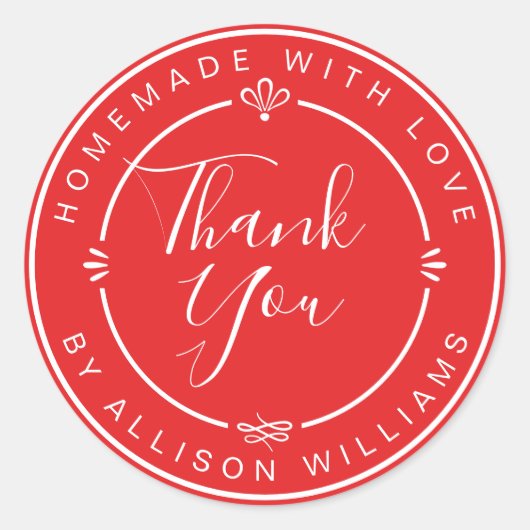 Rustic Chic hausgemachte Monogram Danke, helles Ro Runder Aufkleber (Vorderseite)