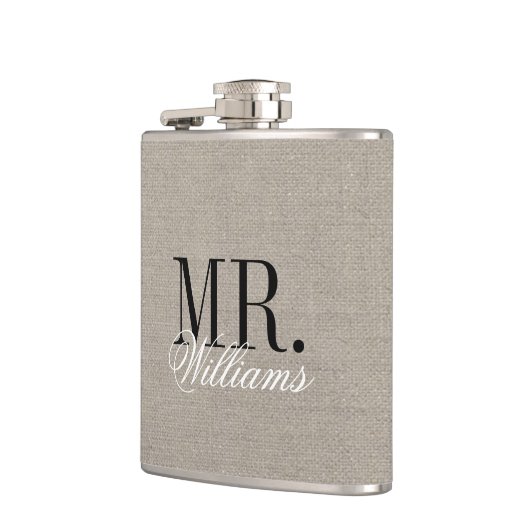 Rustic Chic Imitats Burlap Mr. und Mrs. Monogram Flachmann (Links)