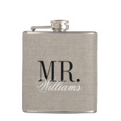 Rustic Chic Imitats Burlap Mr. und Mrs. Monogram Flachmann (Vorderseite)