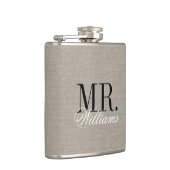 Rustic Chic Imitats Burlap Mr. und Mrs. Monogram Flachmann (Rechts)