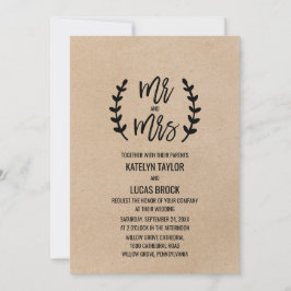Rustic Chic Imitats Kraft Mr & Mrs. Wedding Einladung