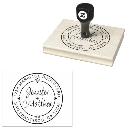 Rustic Chic Monogram Names Round-Rücksendeadresse Gummistempel (Stempel)