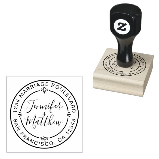 Rustic Chic Monogram Names Round-Rücksendeadresse Gummistempel (Stempel)