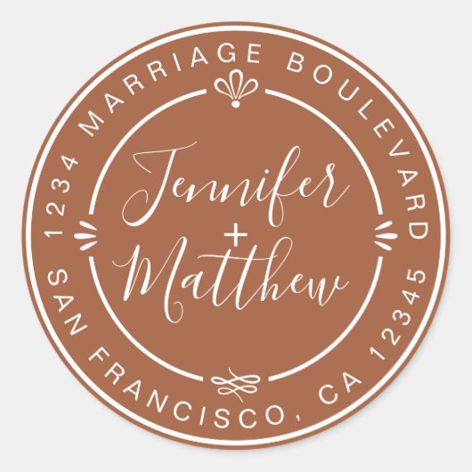 Rustic Chic Monogram Rücksendeadresse TerraCotta Runder Aufkleber (Vorderseite)
