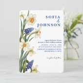 Rustic Chic navy blue and white floral Wedding  Einladung (Stehend Vorderseite)