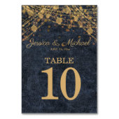 Rustic Chic Navy Blue Gold String LIghts Wedding Tischnummer (Rückseite)