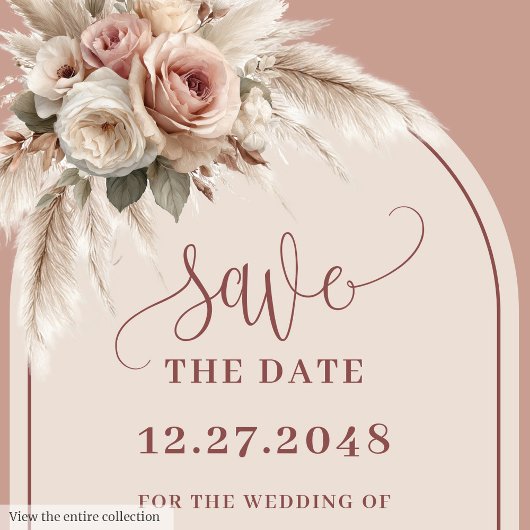 Rustic Chic Pink Pampas Grass Arch Save the Date Einladung