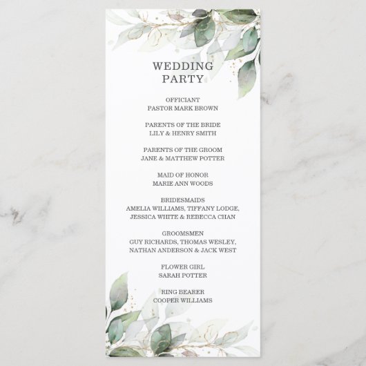 Rustic Chic Sage Greenerity Gold Wedding Programm (Rückseite)