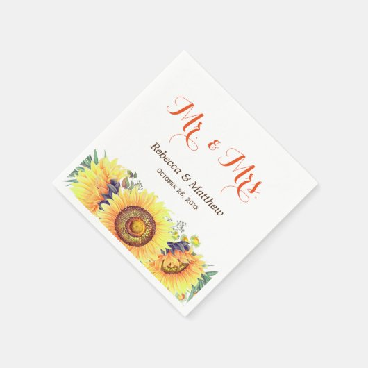 Rustic Chic Sunflowers Mr. und Mrs. Wedding Serviette (Ecke)
