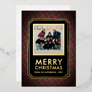Rustic Chic Tartan Karo 1 Foto Weihnachten Folien Feiertagskarte