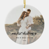 Rustic Chic Wedding Foto Newlyweds Keramik Ornament (Vorne)