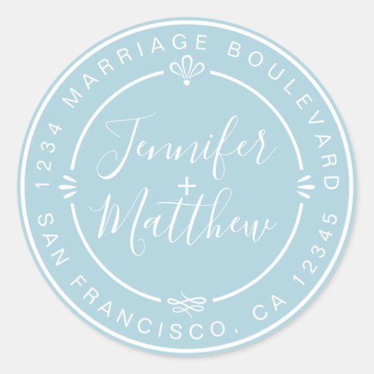 Rustic Chic Wedding Monogram Rücksendeadresse Blue Runder Aufkleber (Vorderseite)