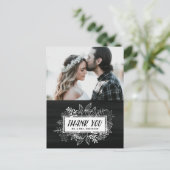 Rustic Chic White Blume auf Chalkboard Vielen Dank Postkarte (Stehend Vorderseite)