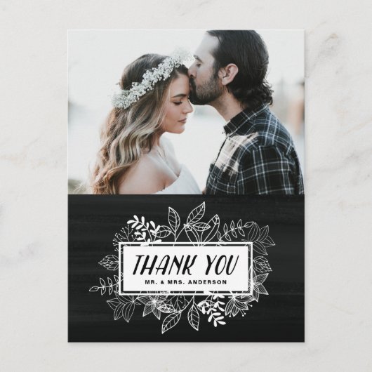 Rustic Chic White Blume auf Chalkboard Vielen Dank Postkarte (Vorderseite)