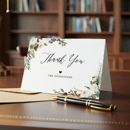 Rustic Chic Winter Floral Holly Berries Thank You Dankeskarte