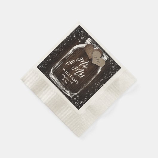 Rustic Chic Wood Mason Jar Mr & Mrs Wedding Serviette (Ecke)