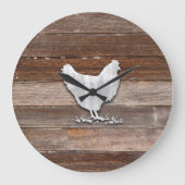 Rustic Chicken (Brown Boards) Große Wanduhr (Vorderseite)