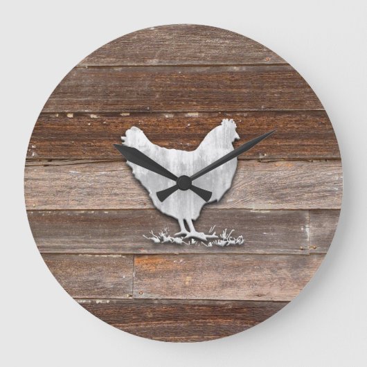Rustic Chicken (Brown Boards) Große Wanduhr (Vorderseite)