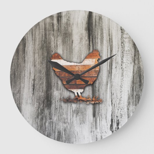 Rustic Chicken (Brown) Große Wanduhr (Vorderseite)