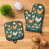 Rustic Chicken & Easter Eggs Kitchen Custom Name Ofenhandschuh & Topflappen-Set (Oben Unten)