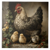 Rustic Chicken Hen with Chicks Fliese (Vorderseite)