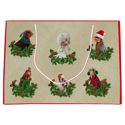 Rustic Chicken Holiday Gift Bag Große Geschenktüte (Vorderseite)